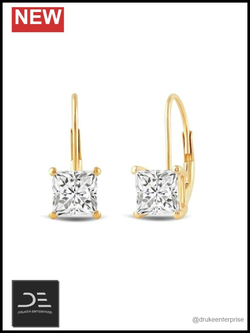 14K Yellow Gold CZ Drop Dangle Leverback Earrings AAAAA